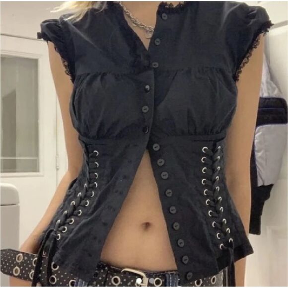 SOLD DO NOT PURCHASE Moda International Whimsygoth Blouse Women’s M Black - Picture 2 of 11